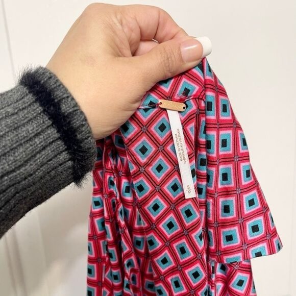 New Free People Long-Sleeve Wrap Dress Open Back & Tie Detail in Red Geometric S - Picture 10 of 11